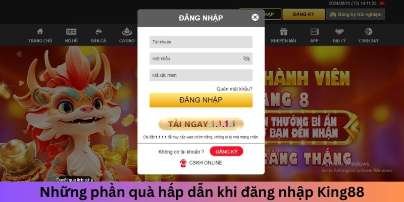 Những phần quà hấp dẫn khi đăng nhập King88